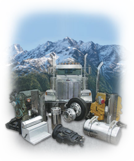 Truck, parts, and a mountain